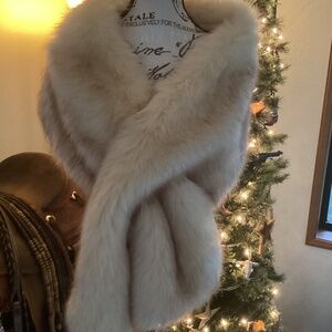 Fabulous Cream/Brown Tip Fur Stole Lined In Satin Design By Korea